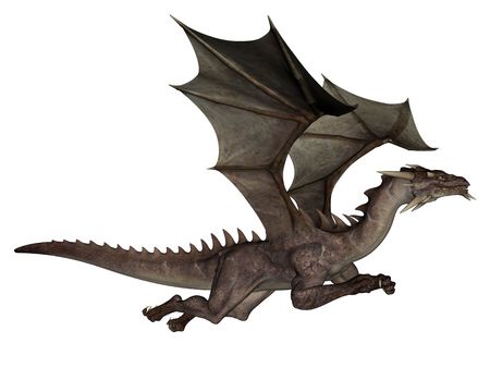 3D rendered flying dragon isolated on white backgroundの写真素材