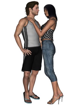 3D rendering image of lovers on together poses rendered on white background isolatedの写真素材