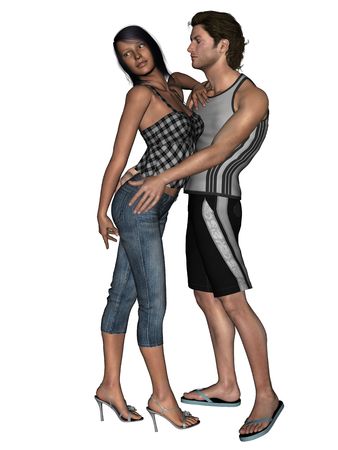 3D rendering image of lovers on together poses rendered on white background isolatedの写真素材