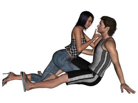 3D rendering image of lovers on together poses rendered on white background isolatedの写真素材