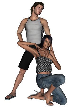 3D rendering image of lovers on together poses rendered on white background isolatedの写真素材
