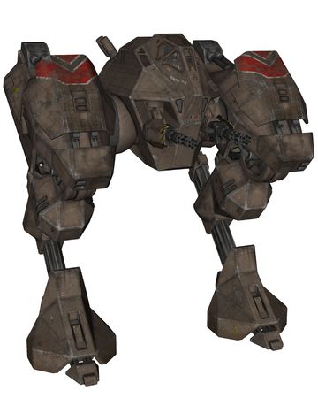 3D rendered sci-fi robot on white background isolatedの写真素材