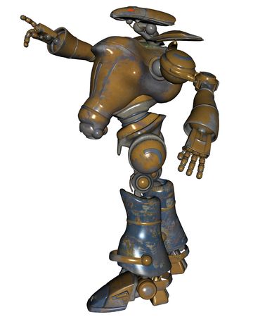 3D rendered sci-fi robot on white background isolatedの写真素材