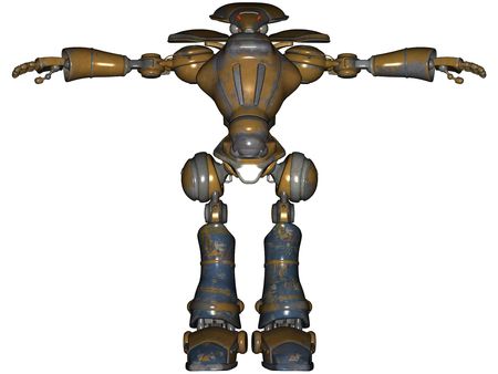 3D rendered sci-fi robot on white background isolatedの写真素材