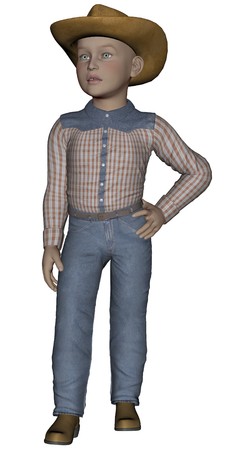 3D rendered young cowpoke on white background isolatedの写真素材