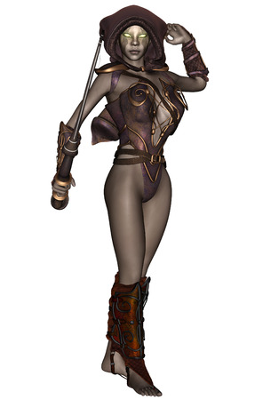 3D rendered dark elf warrior on white backgroundの写真素材