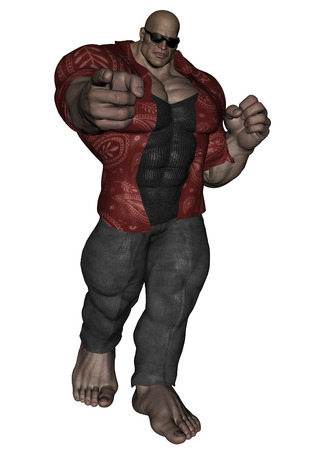3D rendered bodybuilder mafia man on white backgroundの写真素材