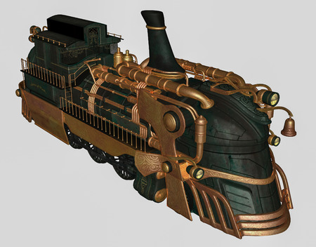 3D rendered fantasy steam train on white backgroundの写真素材