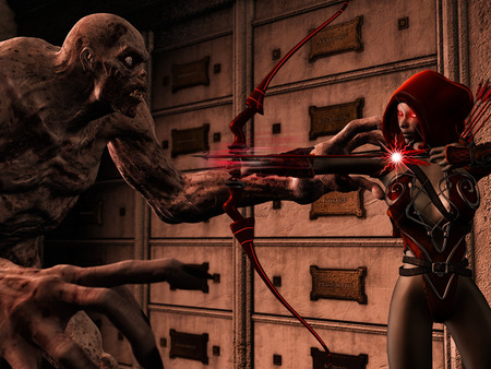 3D rendered illustration of attacking dark elf on zombieの写真素材