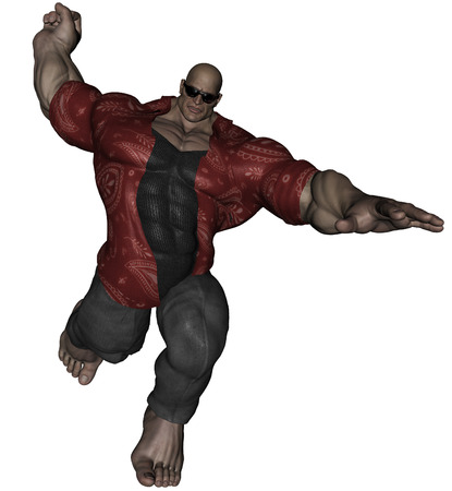 3D rendered bodybuilder mafia man on white backgroundの写真素材