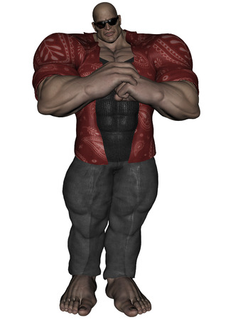 3D rendered bodybuilder mafia man on white backgroundの写真素材