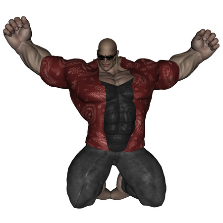 3D rendered bodybuilder mafia man on white backgroundの写真素材