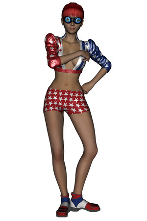 3D rendered rave nice girl on white backgroundの写真素材