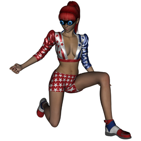 3D rendered rave nice girl on white backgroundの写真素材