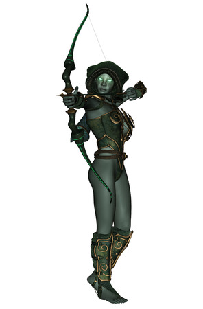 3D rendered dark elf warrior on white backgroundの写真素材