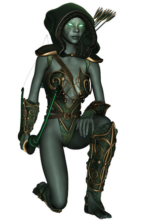3D rendered dark elf warrior on white backgroundの写真素材