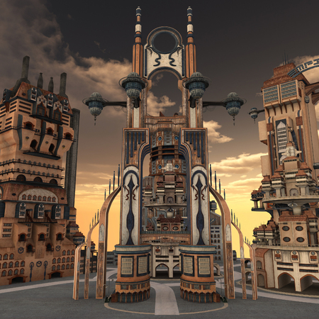 3D rendered illustration of ancient city during sunsetの写真素材