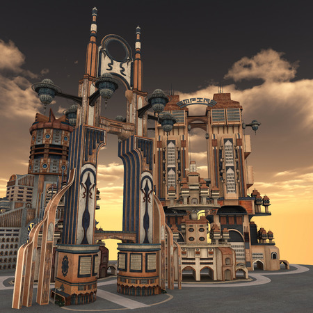 3D rendered illustration of ancient city during sunsetの写真素材