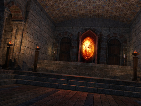 3D rendered illustration of underground mystical temple with portalの写真素材