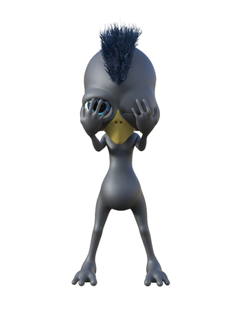 3D rendering illustration of cute little cartoon duckling on white background isolatedの写真素材