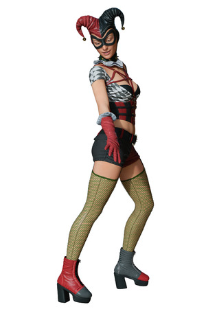 3D rendering illustration of pretty Jester girl on white background isolatedの写真素材