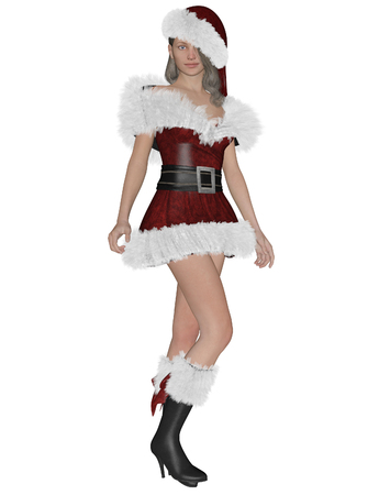 3D rendering illustration of pretty SantaÃ?Â´s girl on white background isolatedの写真素材