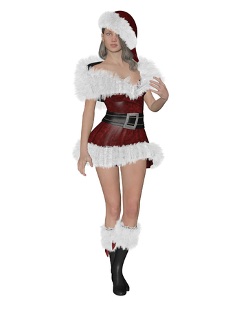 3D rendering illustration of pretty SantaÃ?Â´s girl on white background isolatedの写真素材