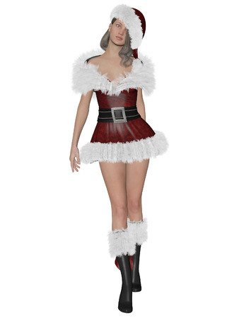 3D rendering illustration of pretty SantaÃ?Â´s girl on white background isolatedの写真素材