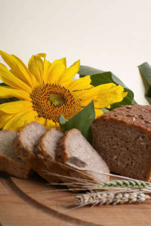 Brown bread with sunflower.の写真素材