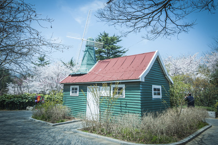 Park with wind wheelの写真素材