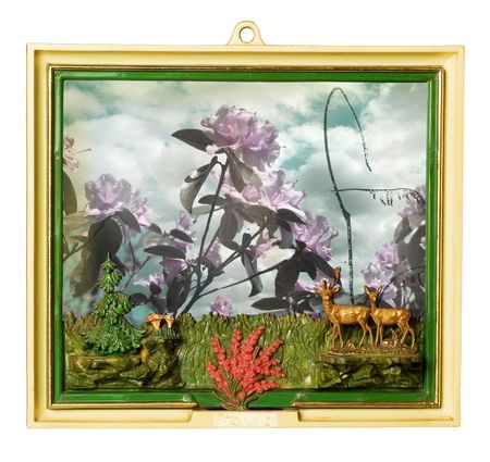  trashy picture with worn kitsch frame and a bleached photography, grunge