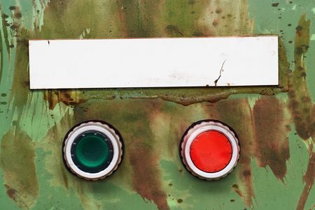Detail of a broken control panel, free copy space, paint splatter, knobs, blank sign free copy and picture spaceの写真素材