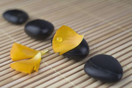wellness and spa: petals,zen stones, pebbles,waterdrop,selective focusの写真素材