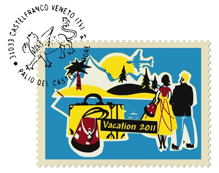 Vintage vacation and summer design, with postmarkのイラスト素材
