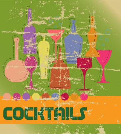 Retro cocktail card design, grunge,のイラスト素材