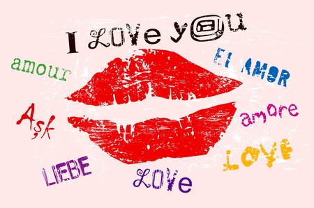 love concept, kiss, grungy styleのイラスト素材