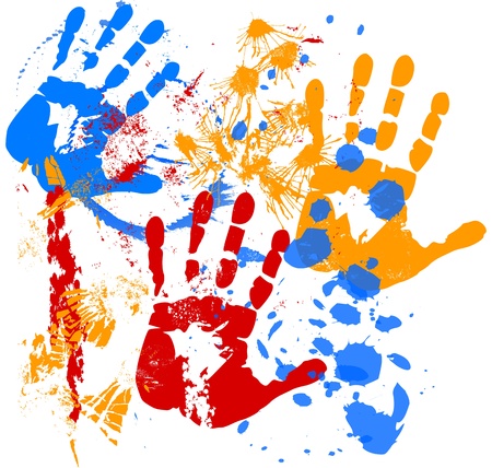 Paint splatters with silhouettes of handsのイラスト素材