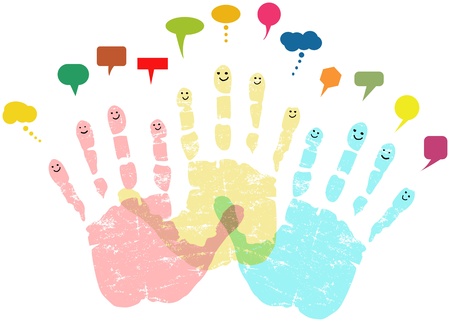 social networks and media concept, smiling handsのイラスト素材