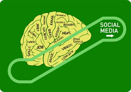 social media concept: human brain on an up escalatorのイラスト素材