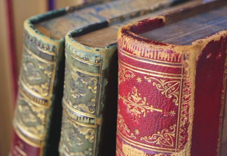 vintage books, close upの写真素材