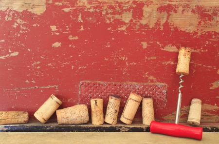 collection of wine corks and a corkscrew の写真素材