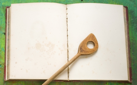 cookbook,old blank recipe book, free copy spaceの写真素材