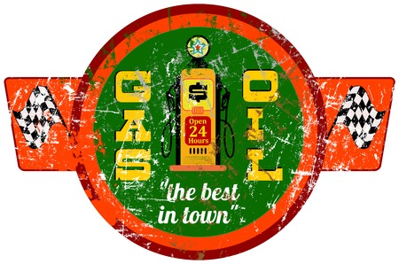 gas station sign, vintage grungy style, vector illustrationのイラスト素材
