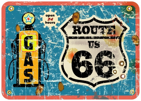 route 66 gas station sign,retro style,のイラスト素材