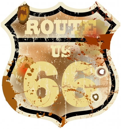 vintage route 66 road sign, retro style, vector illustrationのイラスト素材