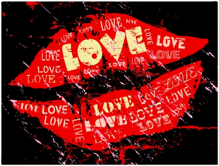 love and kiss, grungy style, vector のイラスト素材