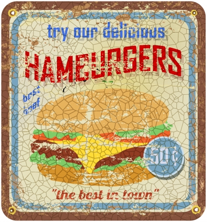 retro hamburger sign, vector, weathered and grungyのイラスト素材