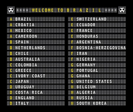 soccer concept Brazil, style of airport flight information,のイラスト素材