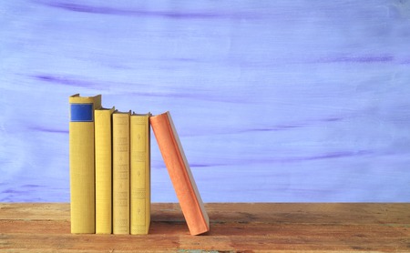  books on blue , free copy spaceの写真素材