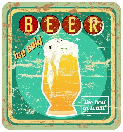 retro beer sign, vector, grungy style, free copy spaceのイラスト素材